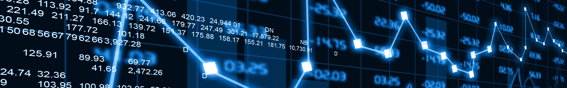 Blue digital stock market screen displaying numeric prices and a glowing line graph showing fluctuating market data.