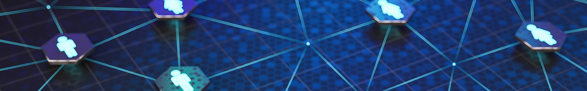 Network of connected icons shaped like people on a digital grid, illustrating workplace relationships and employment structures.