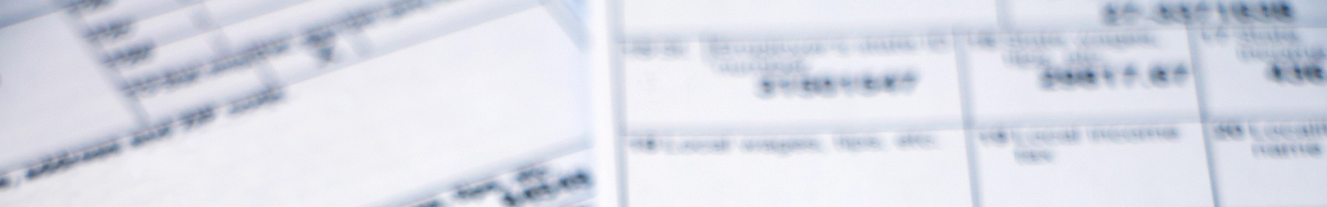Blurred close-up of financial documents with rows and columns of printed information.